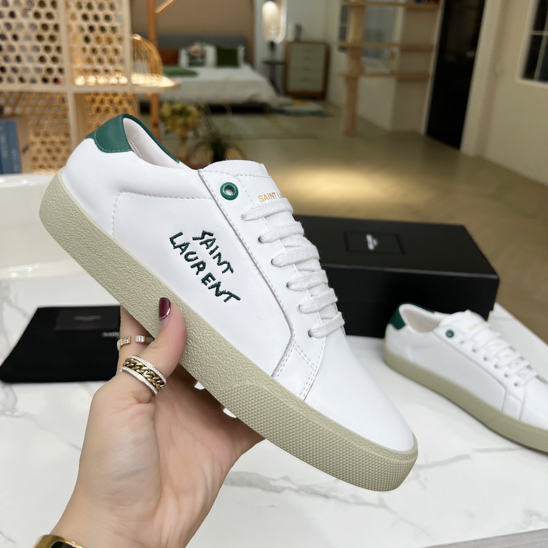 Sa1nt Lau*nt Women’s Court Classic Sl/06 Embroidered Sneakers Green For Women Y51