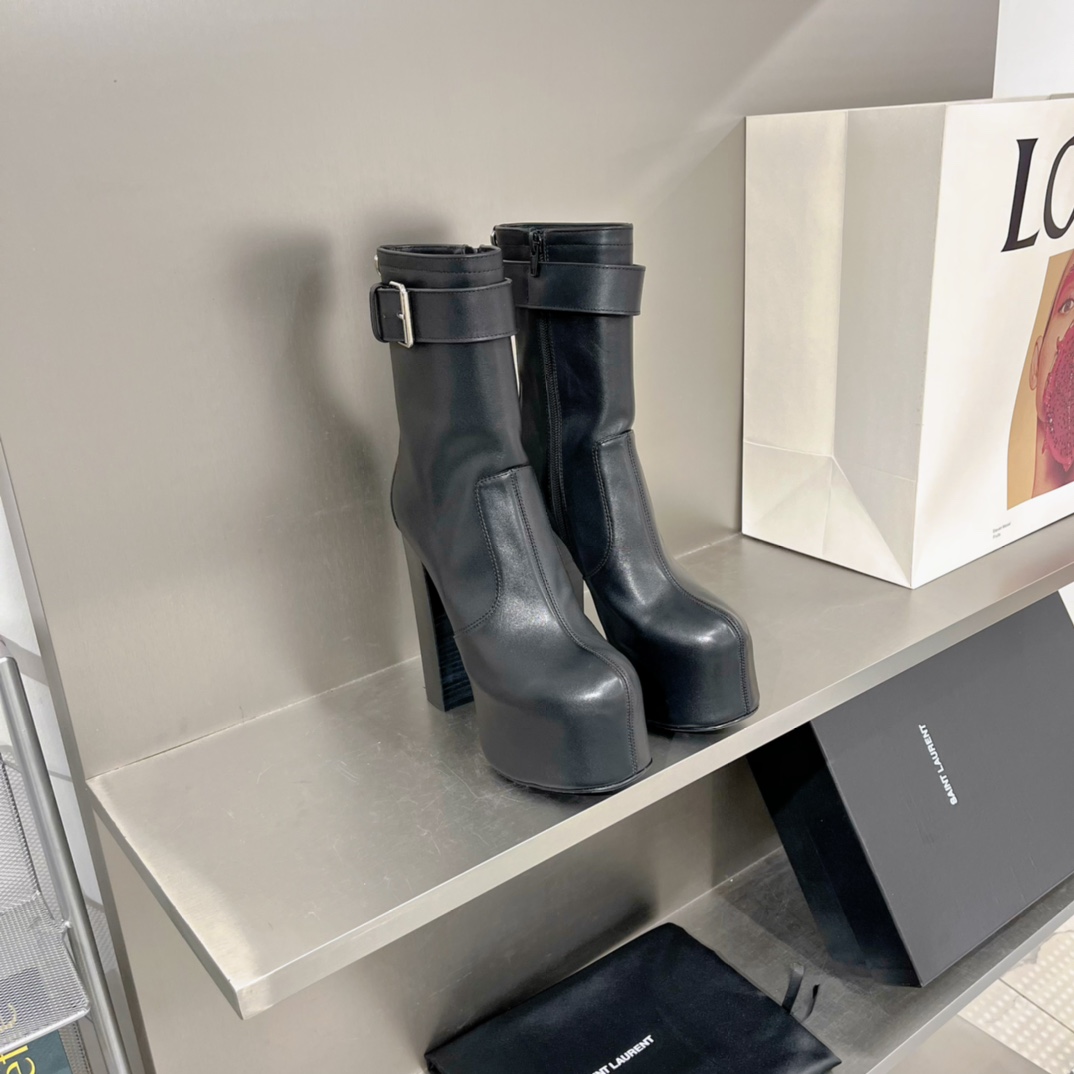 Sa1nt Lau*nt Women’s Cherry Buckle Platform Booties Black For Women Y51 6876621Y8001000