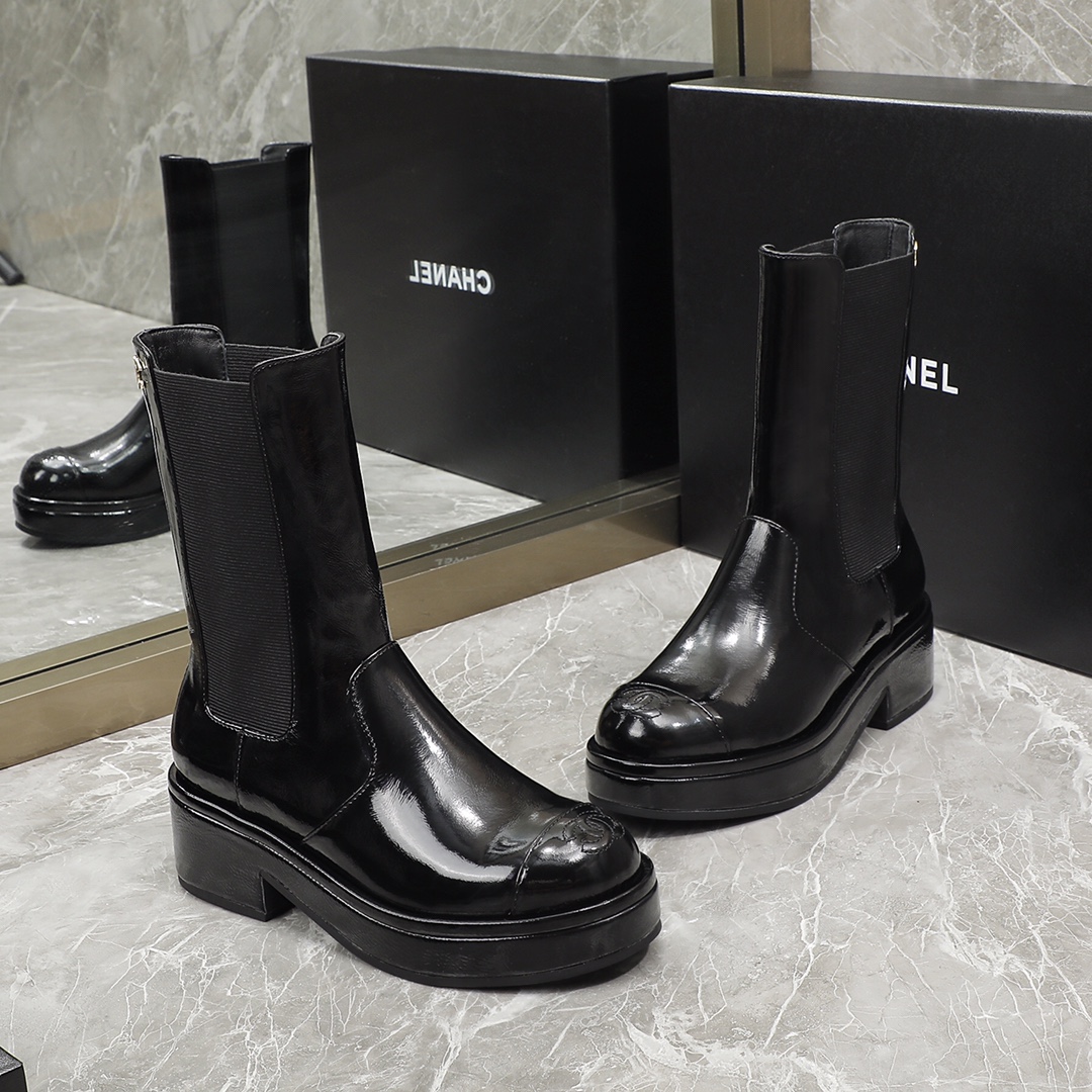 Ch**el Women’s Ankle Boots Bright Black For Women 1.6in/4cm