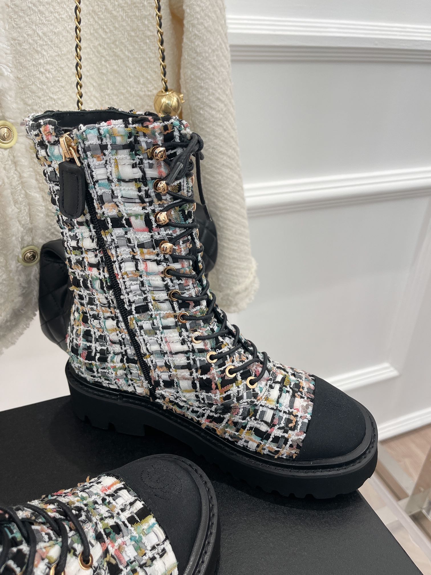 Ch**el Women’s Martin Shoes With Laces Black For Women 2in/ 5cm