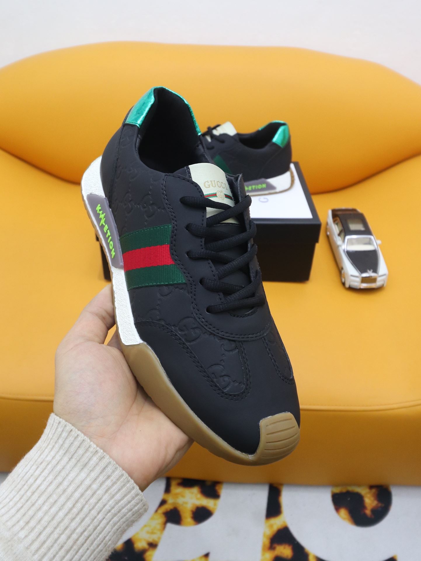 Gvc*1 Men’s GG Embossed Sneakers With Web Ketion Black For Men