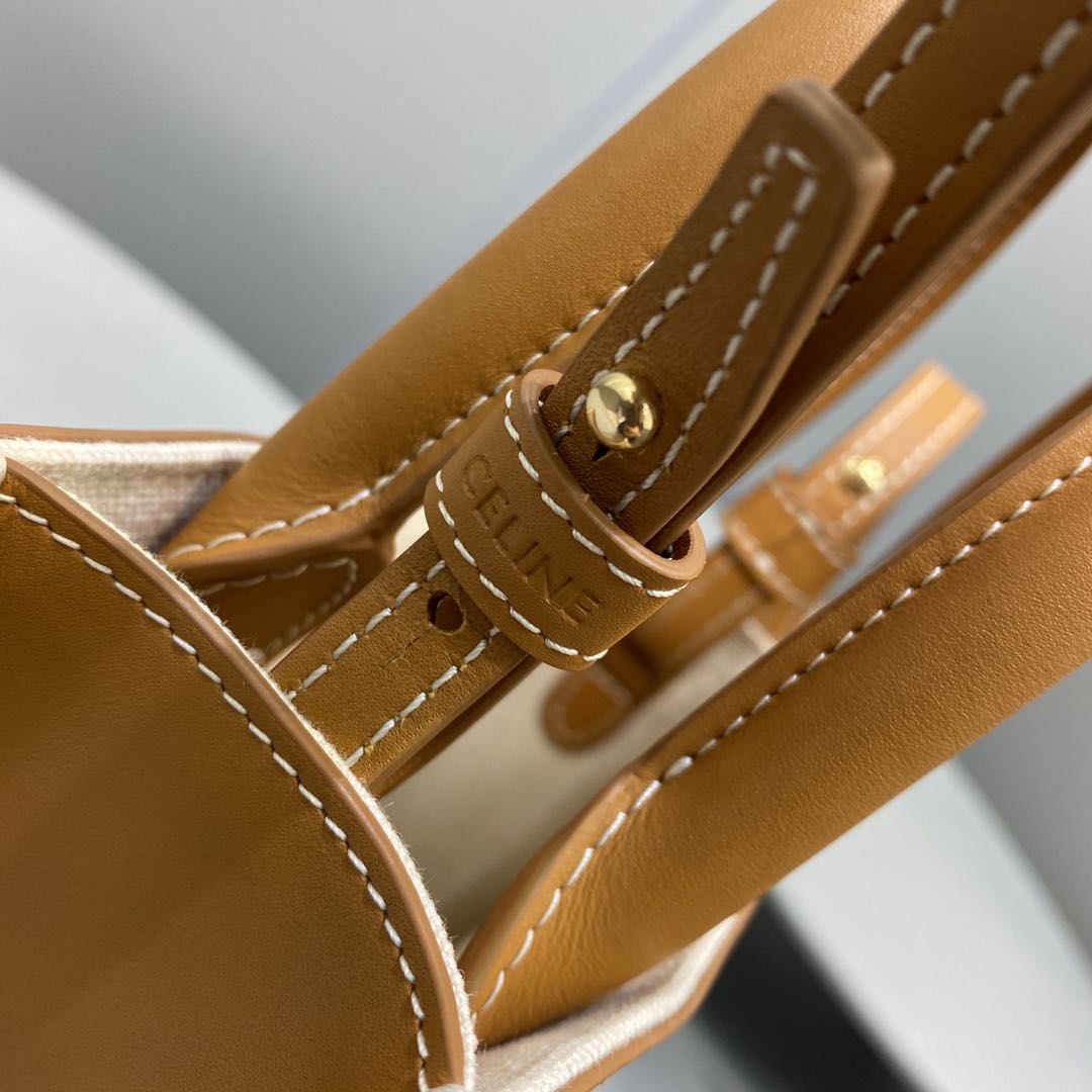 Ce1i*e Mini Vertical Cabas Ce1i*e In Textile With Ce1i*e Print White/Brown For Women 8in/20cm 193302BNZ.02NT