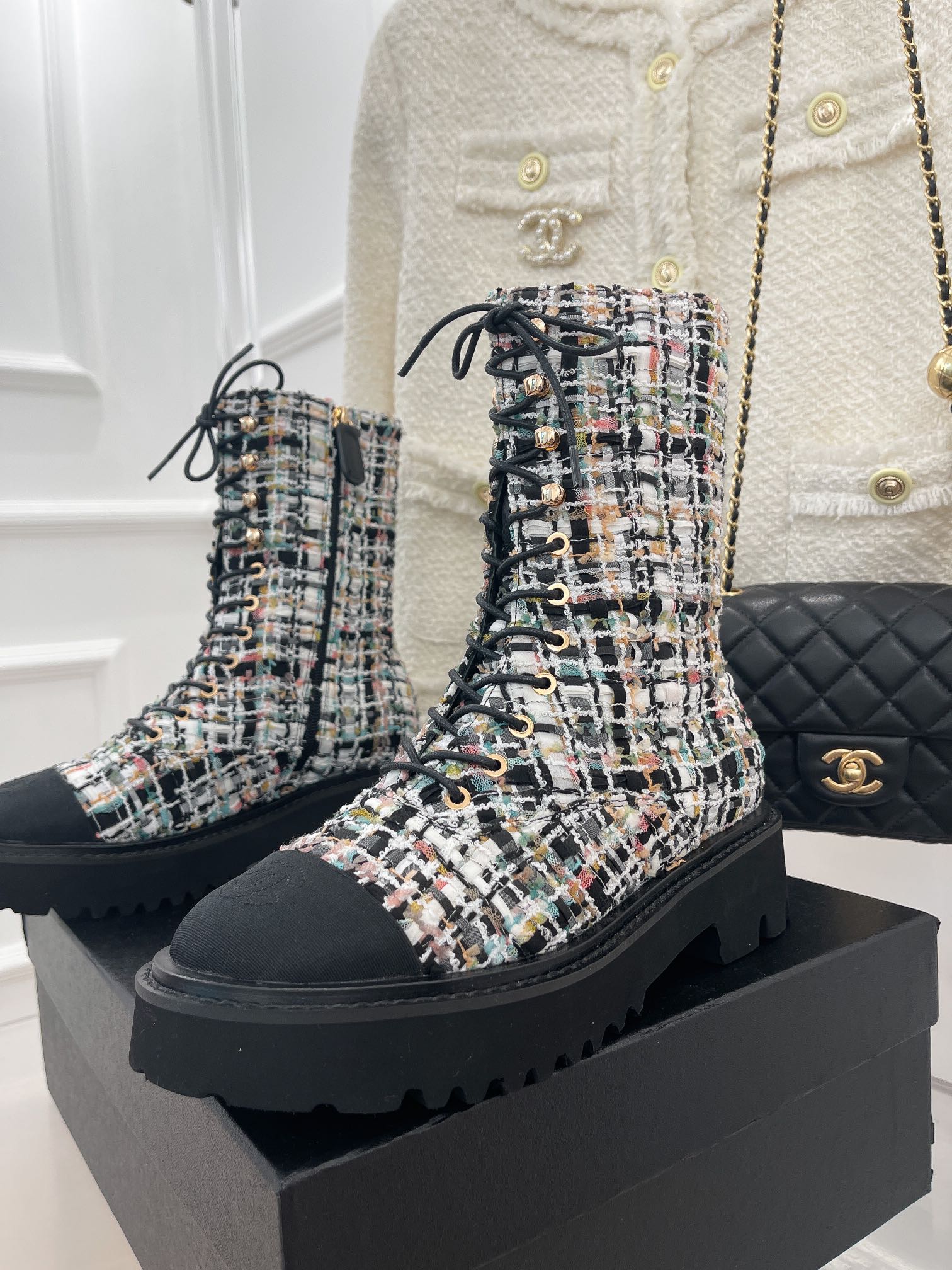 Ch**el Women’s Martin Shoes With Laces Black For Women 2in/ 5cm