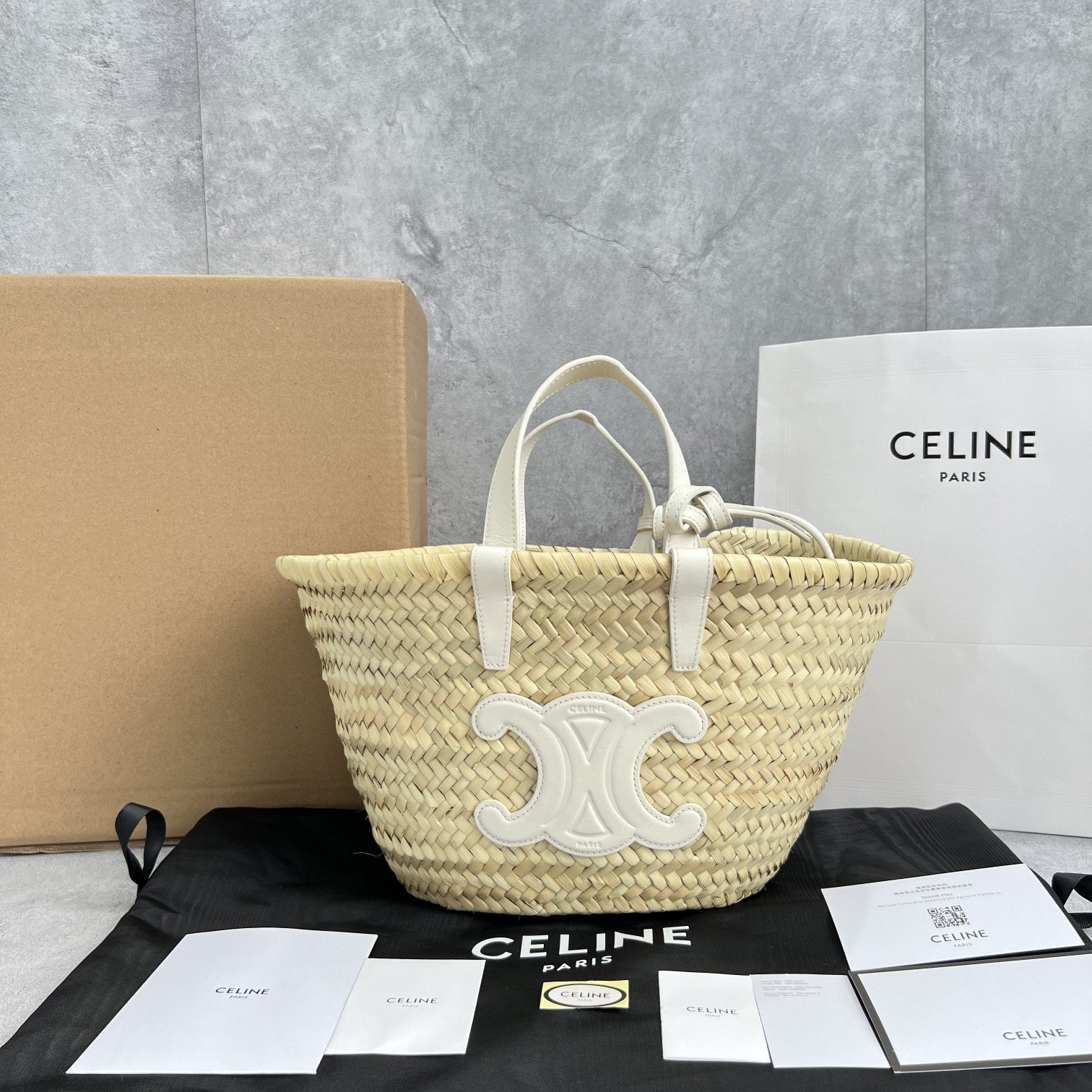 Ce1i*e Teen Triomphe Ce1i*e Classic Panier In Palm Leaves And Lizard White For Women 8in/20cm