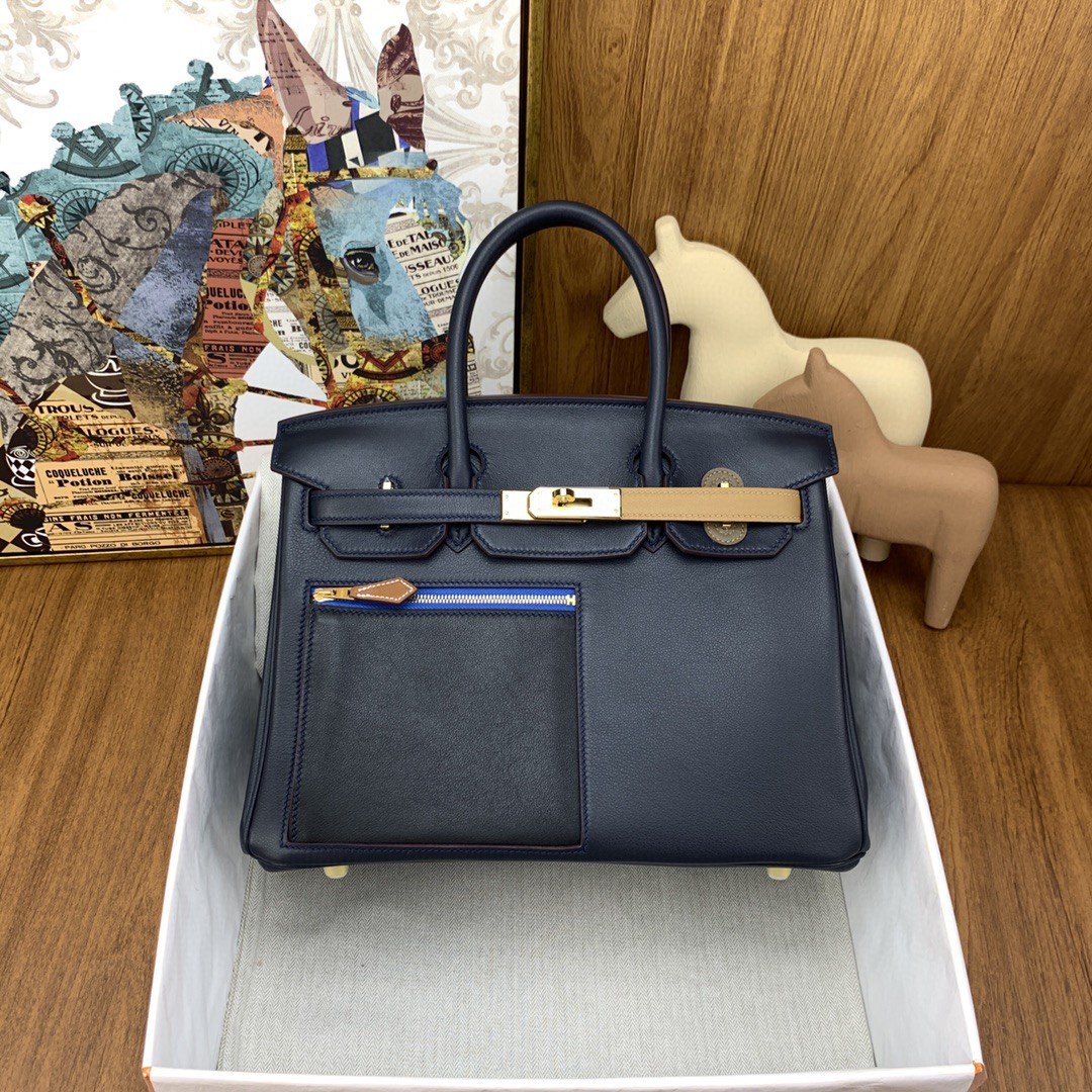 H**me5 Birkin Colormatic Bag 30 Navy Blue, Gold Toned Hardware Bag For Women, Women’s Handbags, Shoulder Bags 11.8in/30cm