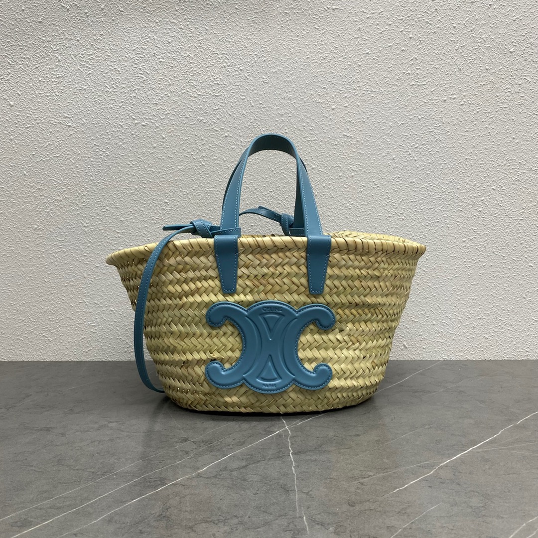 Ce1i*e Teen Triomphe Ce1i*e Classic Panier In Palm Leaves And Lizard Blue For Women 8in/20cm