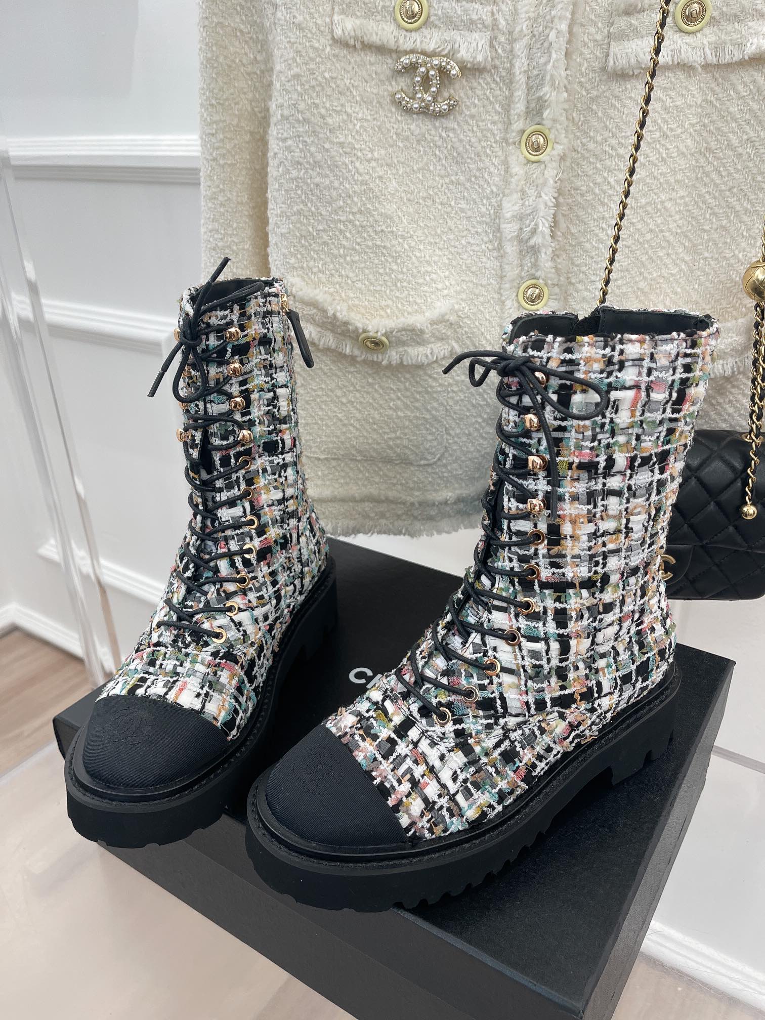 Ch**el Women’s Martin Shoes With Laces Black For Women 2in/ 5cm