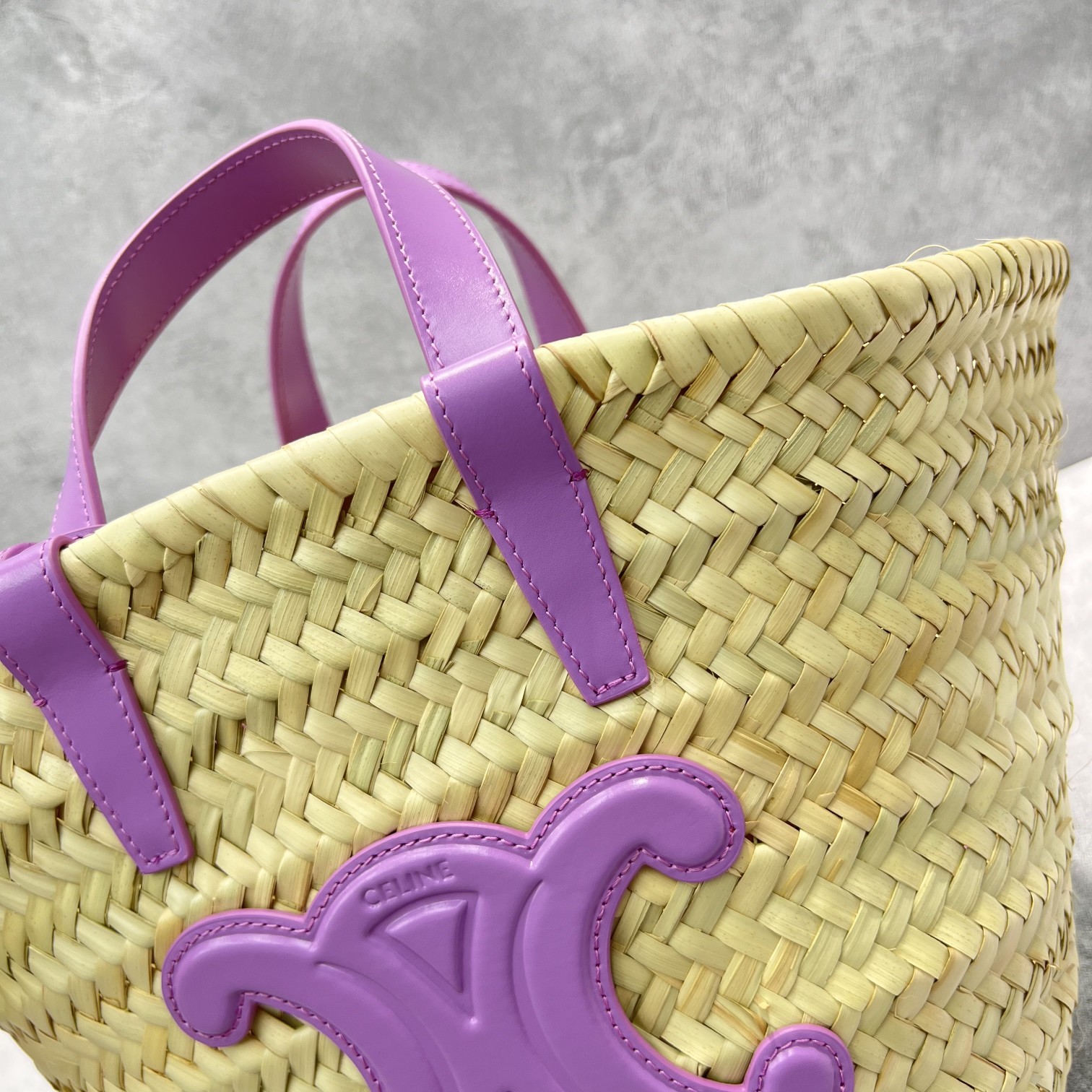 Ce1i*e Teen Triomphe Ce1i*e Classic Panier In Palm Leaves And Lizard Violet For Women 8in/20cm