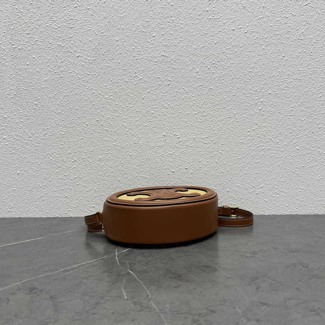 Ce1i*e Oval Bag Cuir Triomphe In Textile Natural / Tan For Women 8in/20cm 198602DU8.02NT