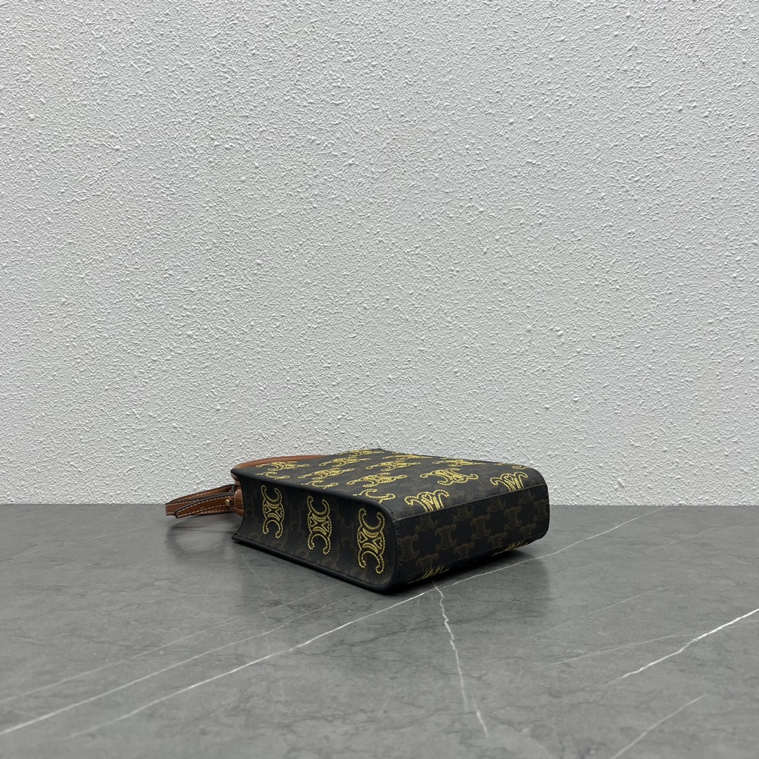 Ce1i*e Mini Folco In Triomphe Canvas With Triomphe Heart Embroidery Brown For Women 8in/20cm