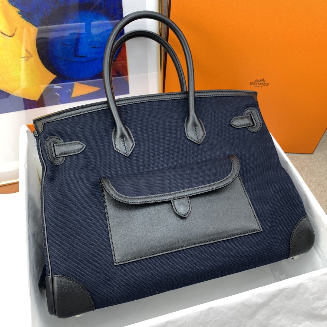 H**me5 Birkin Cargo 35 Navy Blue, Silver Toned Hardware Bag For Women, Women’s Handbags, Shoulder Bags 13.8in/35cm