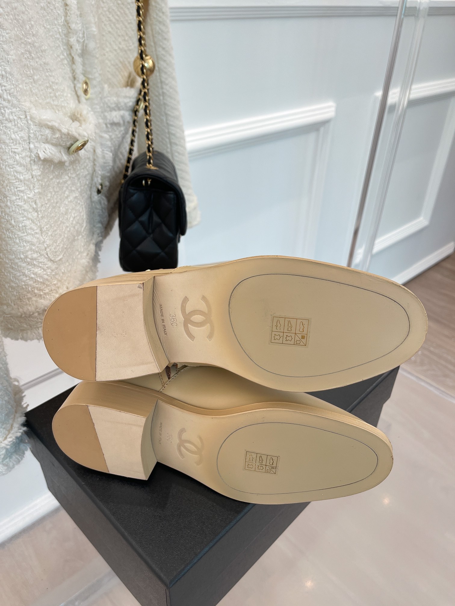 Ch**el Women’s Ankle Boots With Chain Beige For Women 1.5in/ 4cm