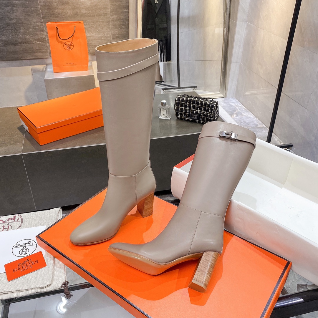 H**me5 High Heel Boots Beige For Women 3.54in/9cm