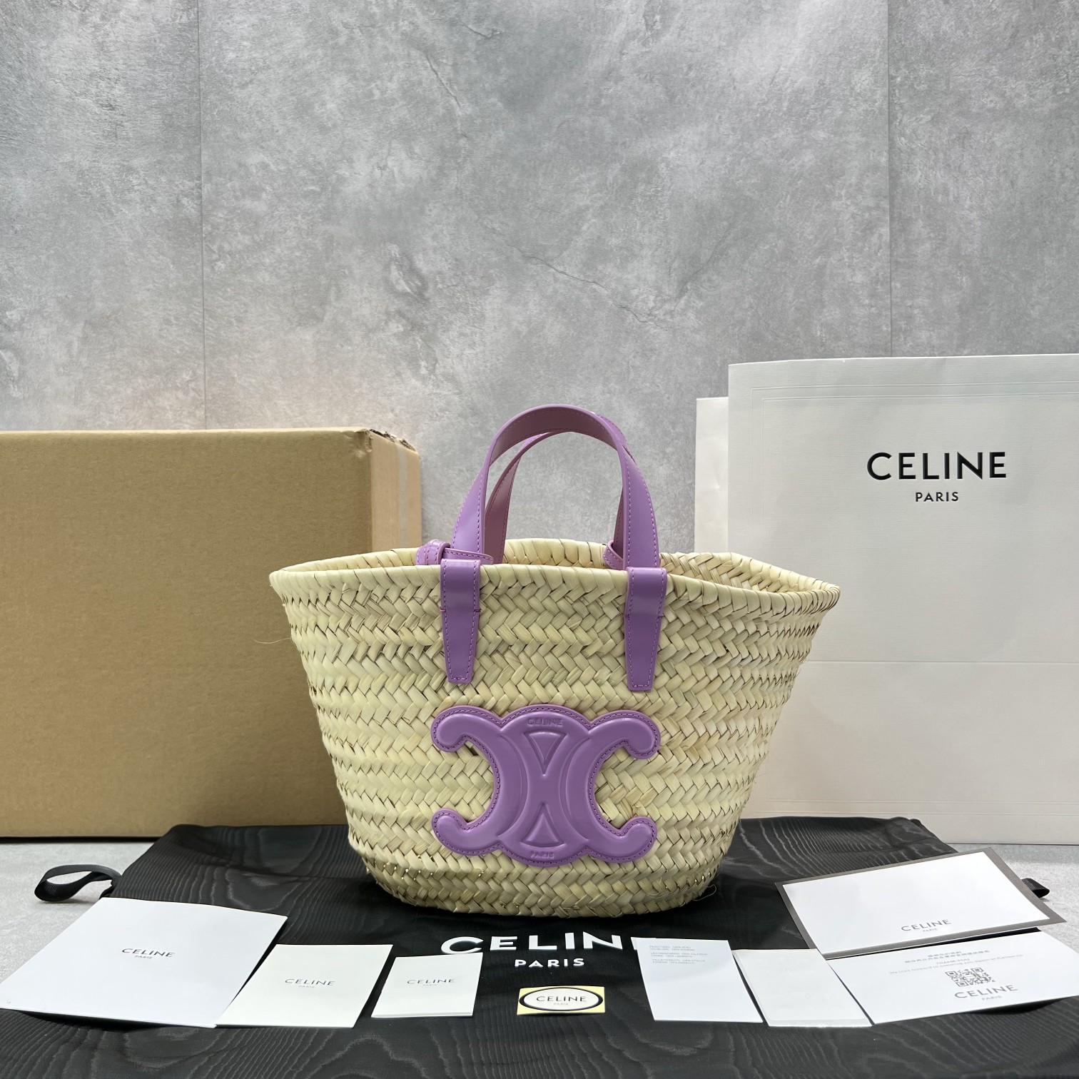 Ce1i*e Teen Triomphe Ce1i*e Classic Panier In Palm Leaves And Lizard Violet For Women 8in/20cm