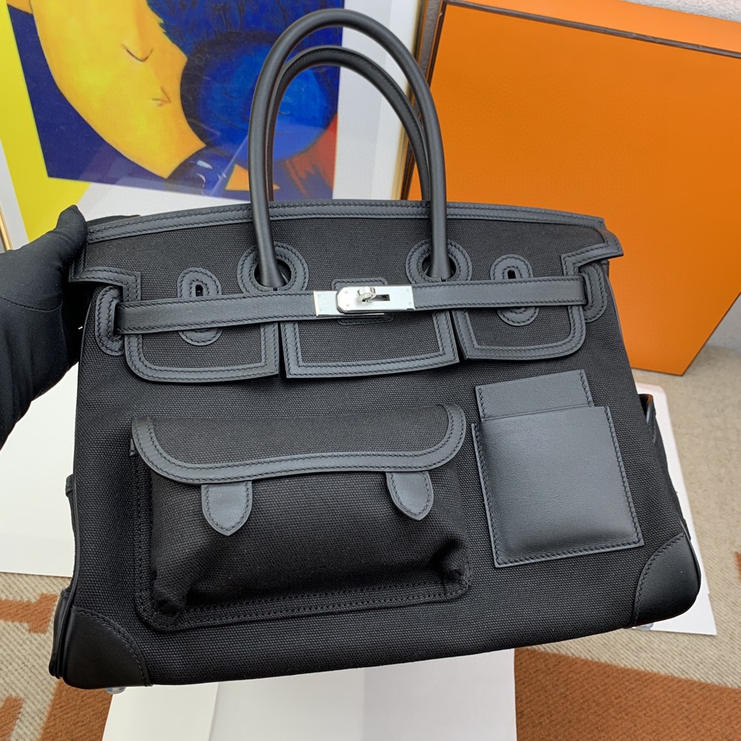 H**me5 Birkin Cargo 35 Black, SIlver Toned Hardware Bag For Women, Women’s Handbags, Shoulder Bags 13.8in/35cm