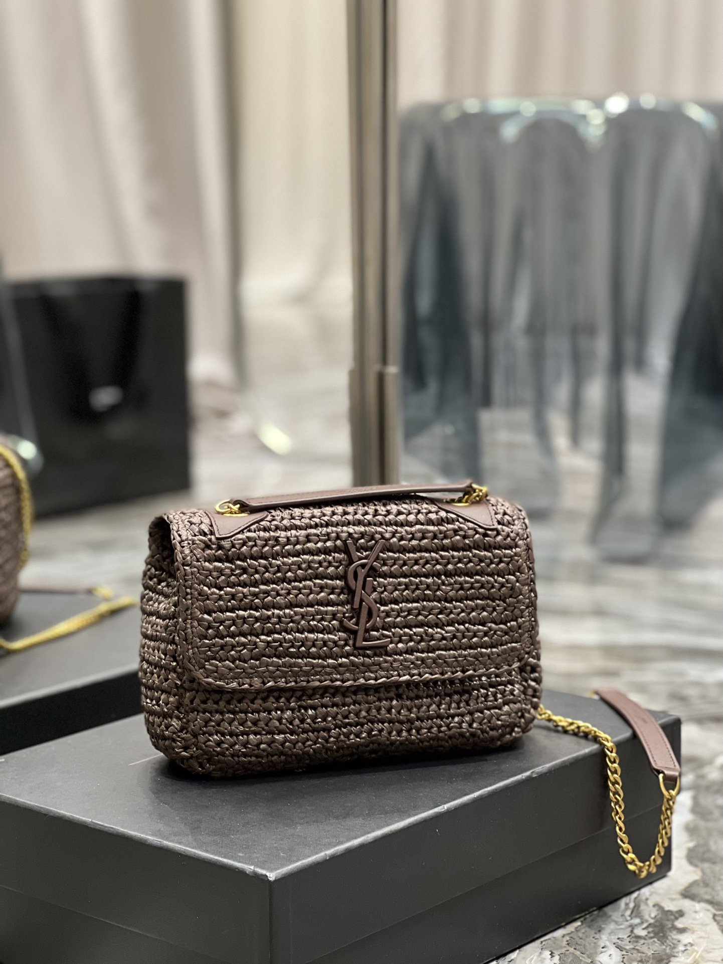 Sa1nt Lau*nt Niki Baby Chain Bag Dark Brown For Women, Women’s Bags 8.2in/21cm Y51