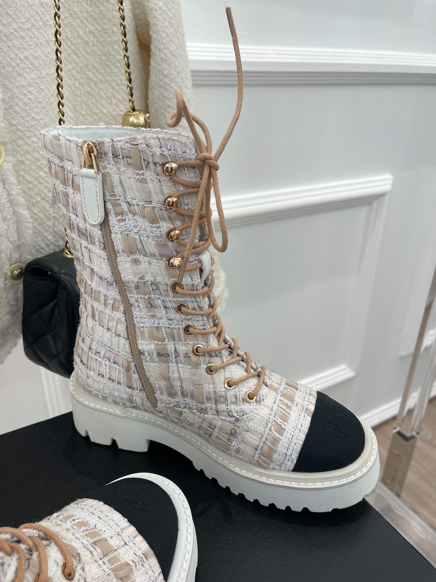 Ch**el Women’s Martin Shoes With Laces White For Women 2in/ 5cm