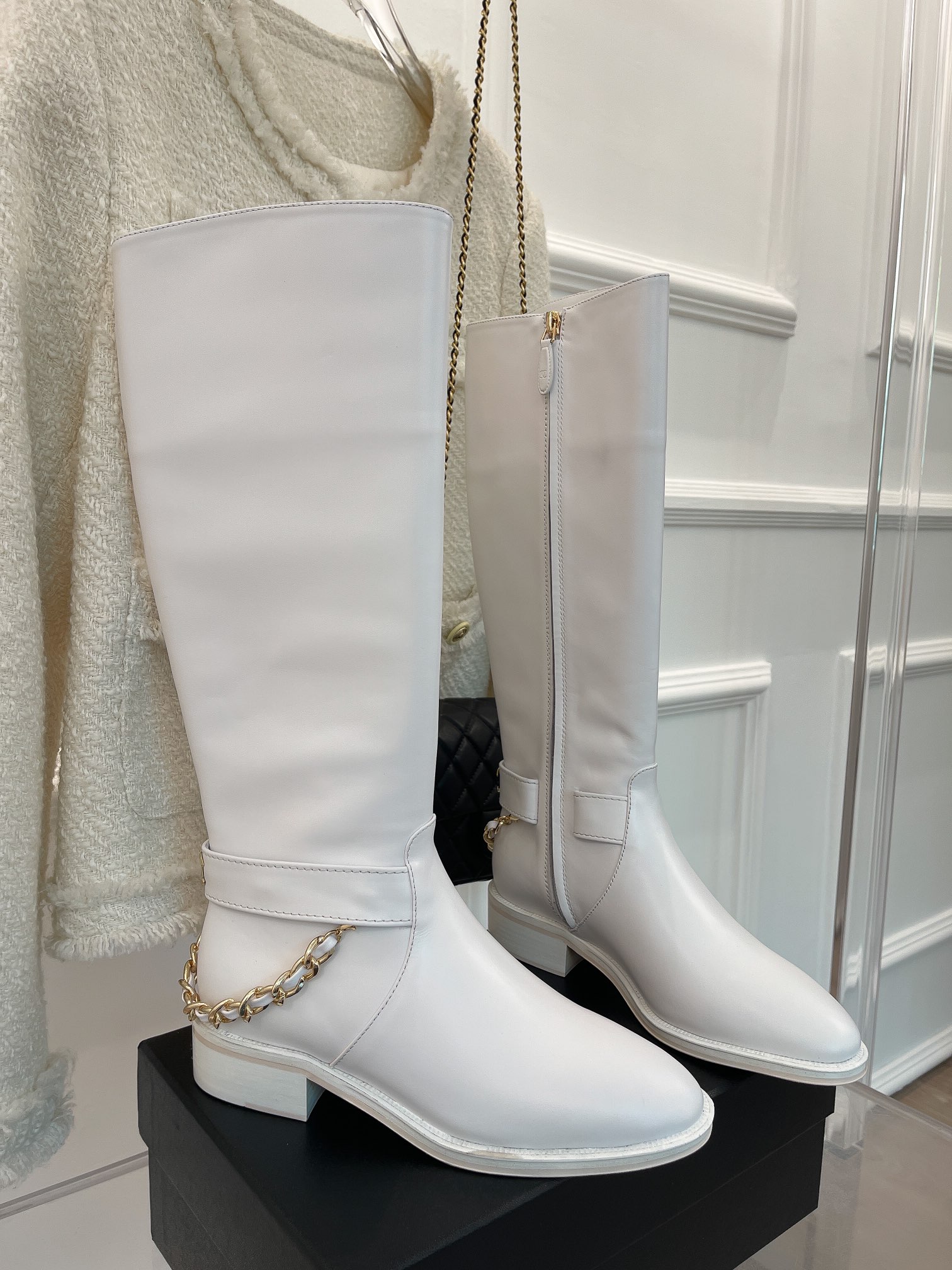 Ch**el Women’s Ankle Boots With Chain White For Women 1.5in/4cm