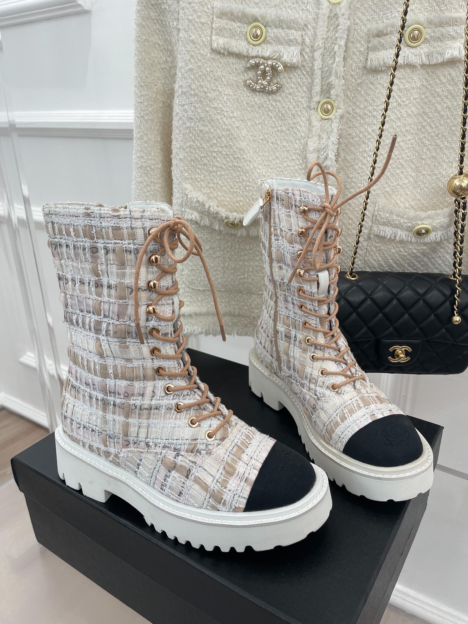 Ch**el Women’s Martin Shoes With Laces White For Women 2in/ 5cm